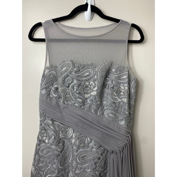 LAUREN RALPH LAUREN DRESS GOWN 4 GRAY LACE FLORAL EMBROIDERED MAXI LONG PAISLEY - Picture 5 of 13